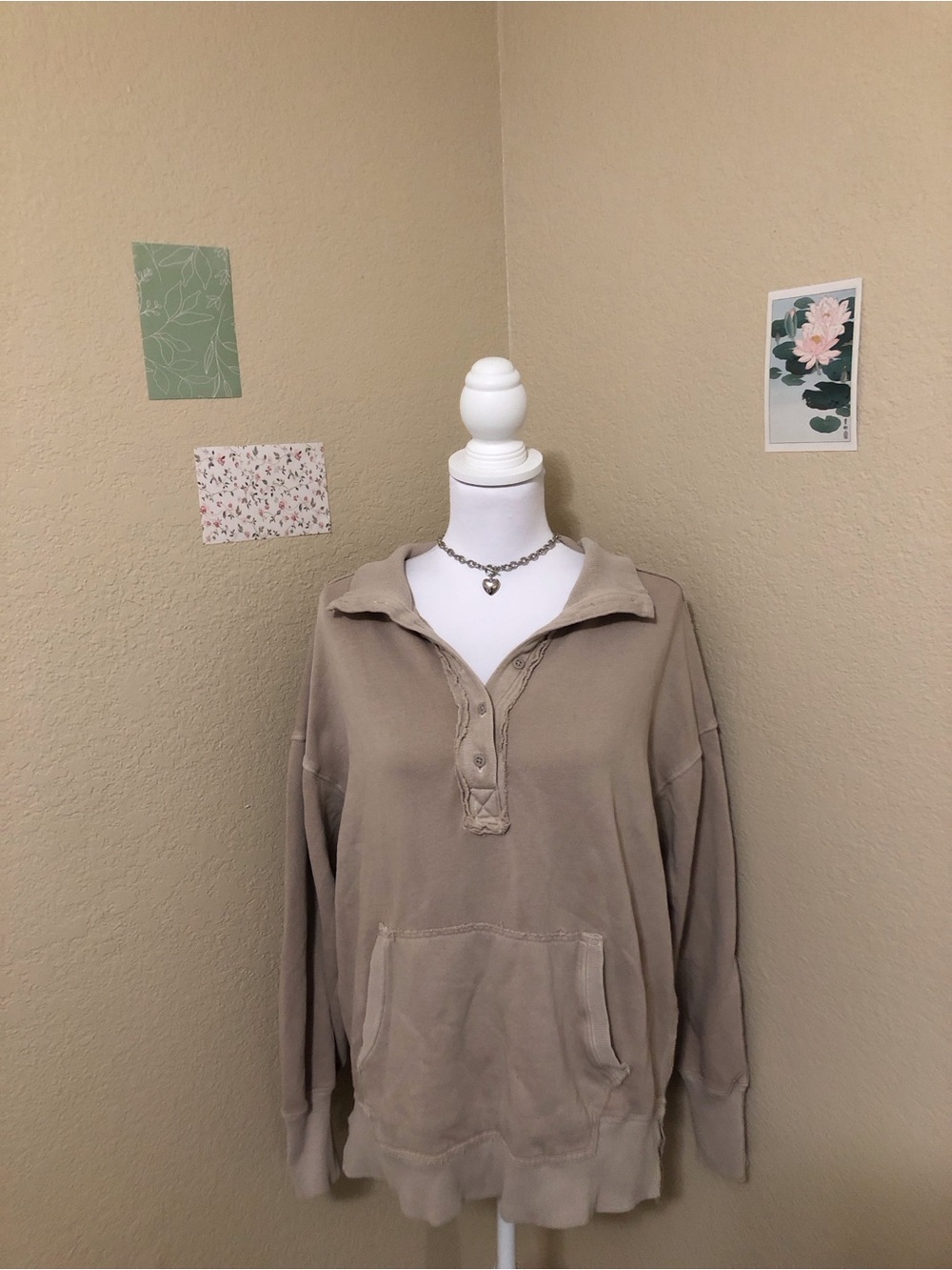 Washed Taupe Long-Sleeve Henley Pullover